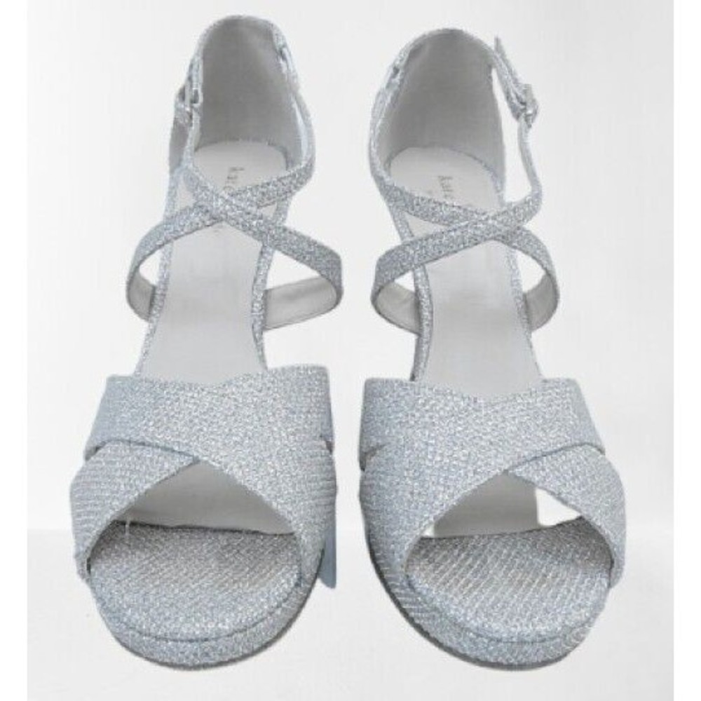Kate Spade Women Sandals Sz 7.5M High Heel Stiletto Silver Leather Ankle Strap